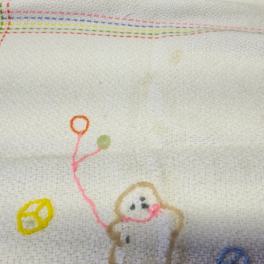 The Three Weavers Baby Blanket Kids OS White Vintage Handwoven Orlon Bear Plaid - Picture 2 of 16